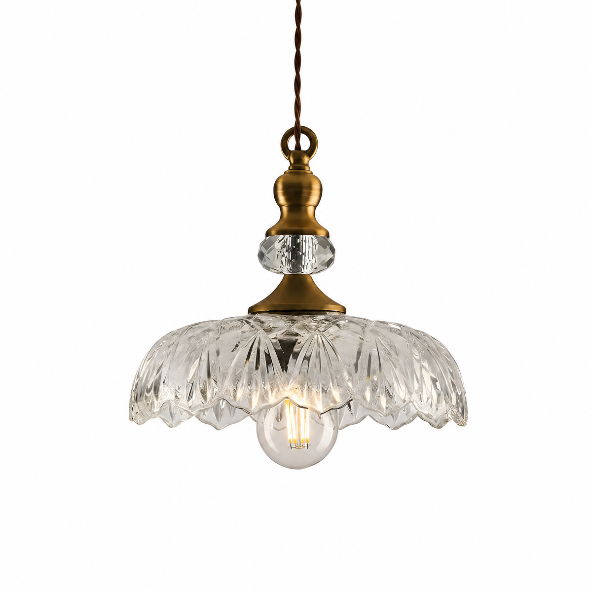 Fiore di Vetro glass flower pendant light in Clear & Brass, hardwired
