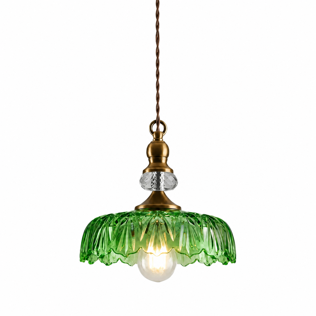Fiore di Vetro glass flower pendant light in Green & Brass, hardwired