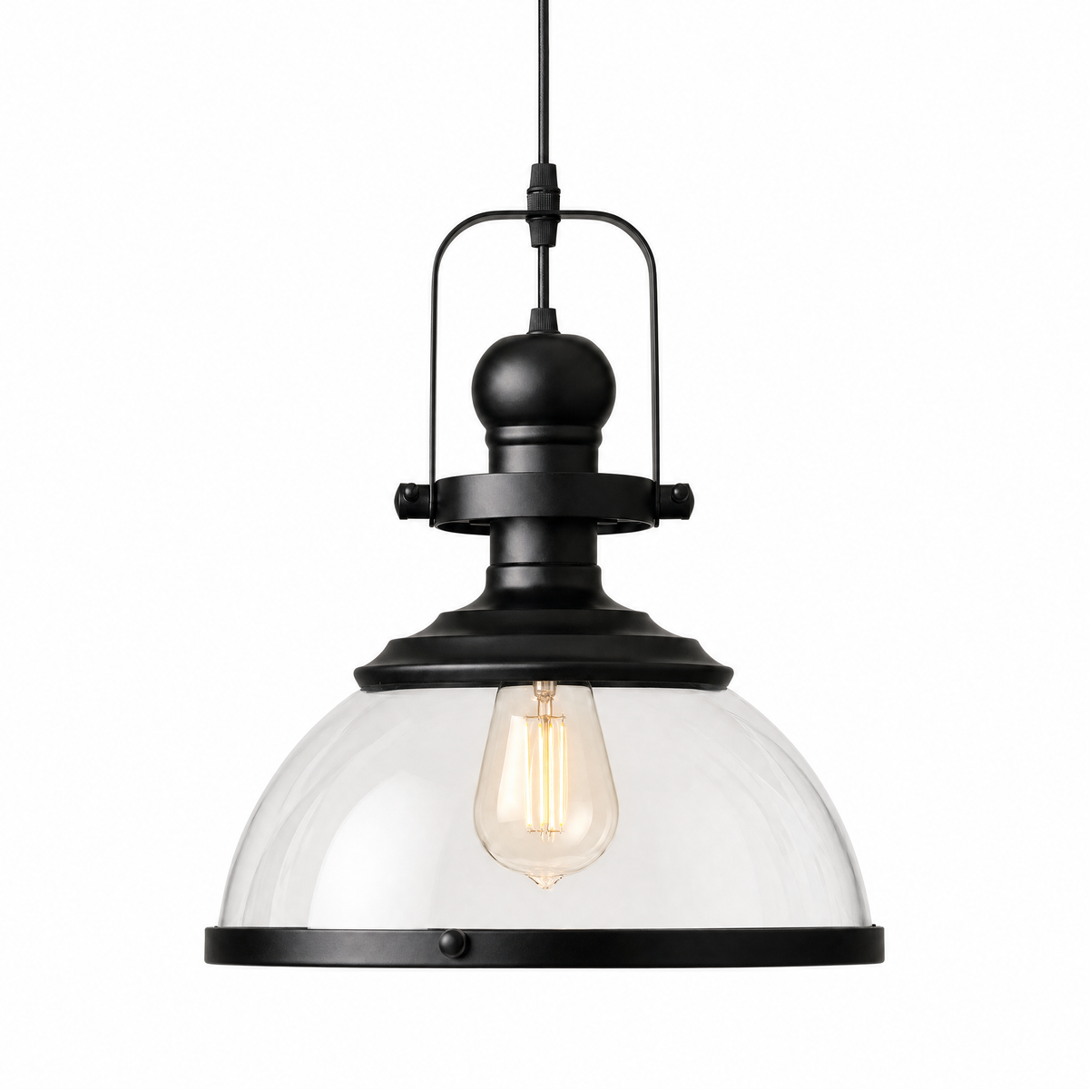 Cupola Officina glass dome pendant light with clear glass and matte black hardware