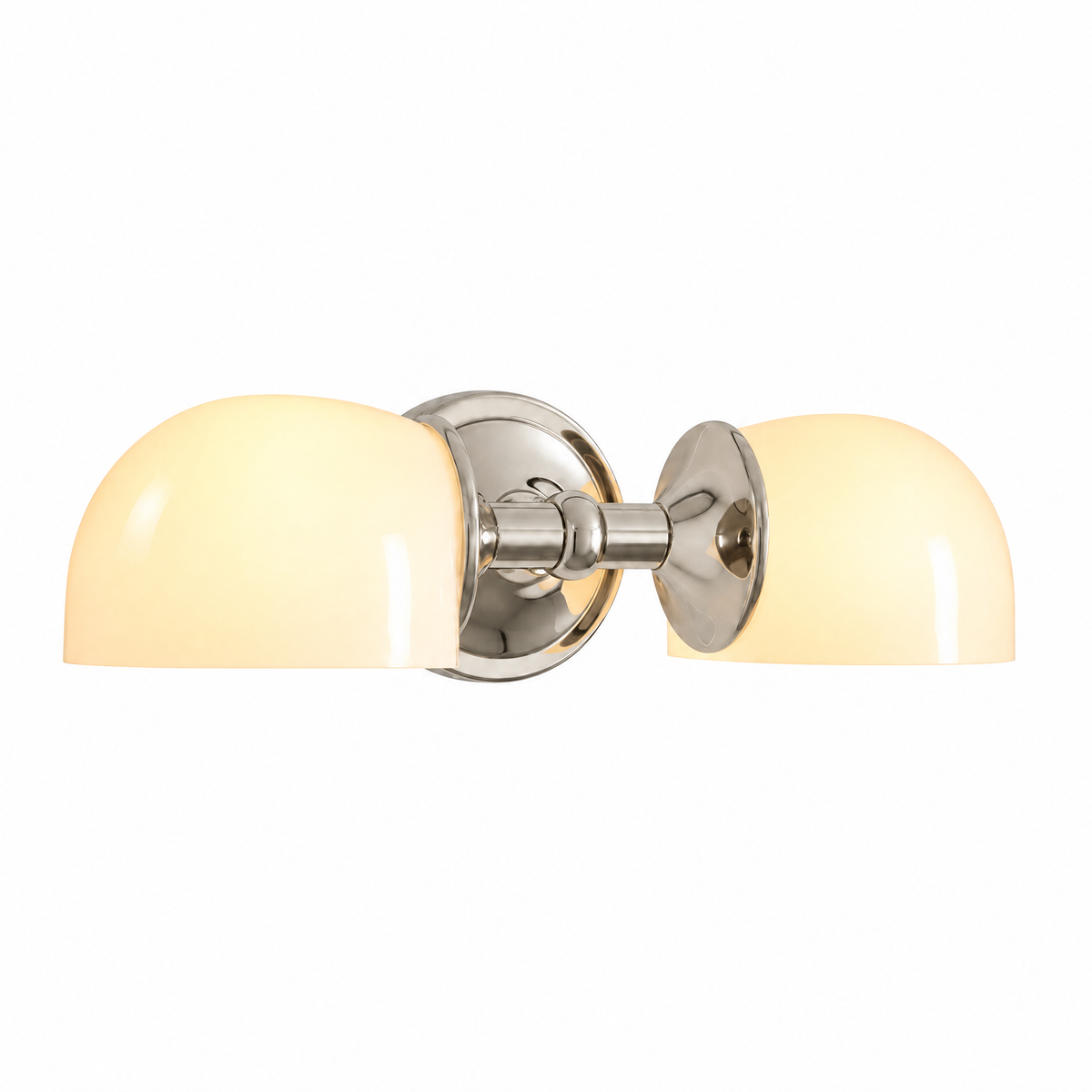 Gemelle Opaline double milk glass wall sconce in polished nickel