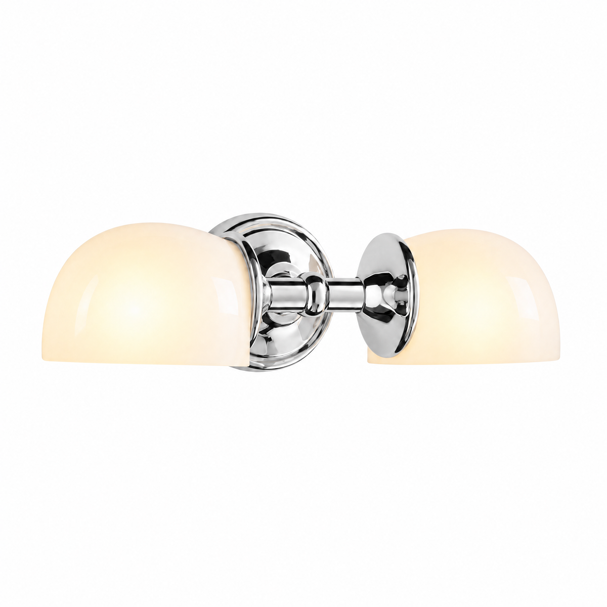 Gemelle Opaline double milk glass wall sconce in chrome