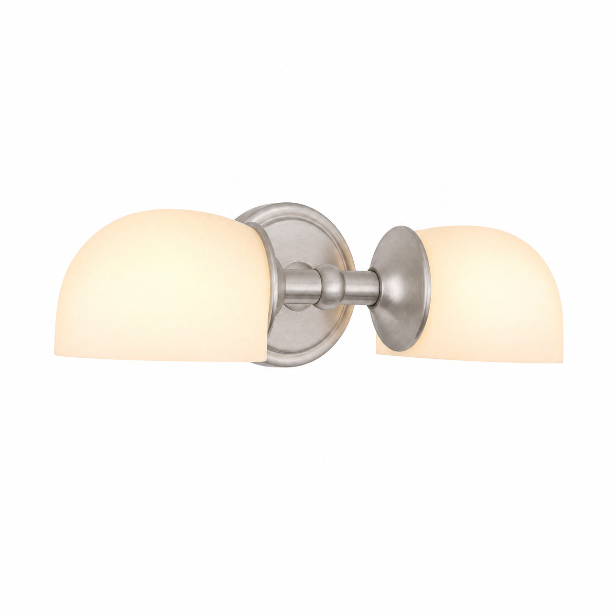 Gemelle Opaline double milk glass wall sconce in satin nickel