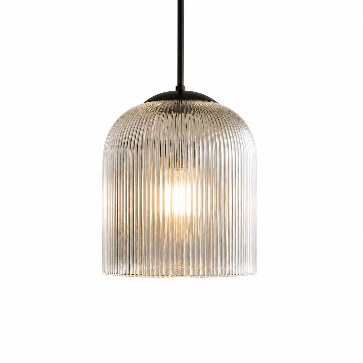 Vetro Scanalato ribbed glass dome pendant light with bronze downrod