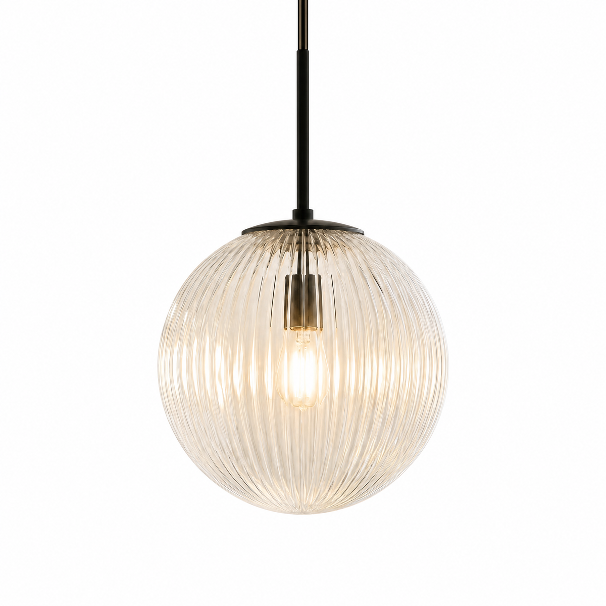 Vetro Scanalato ribbed glass globe pendant light with bronze downrod
