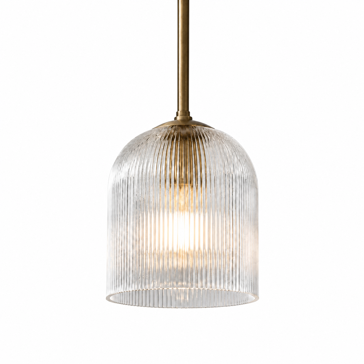 Vetro Scanalato ribbed glass dome pendant light with brass downrod