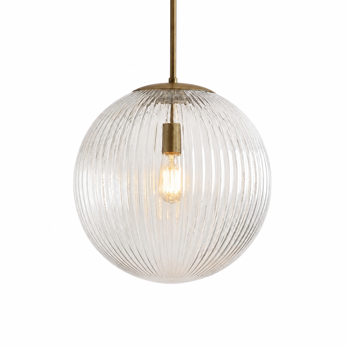 Vetro Scanalato ribbed glass globe pendant light with brass downrod