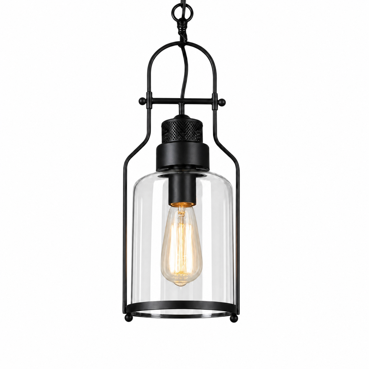 Lanterna Bottega glass jar pendant light in black with clear glass