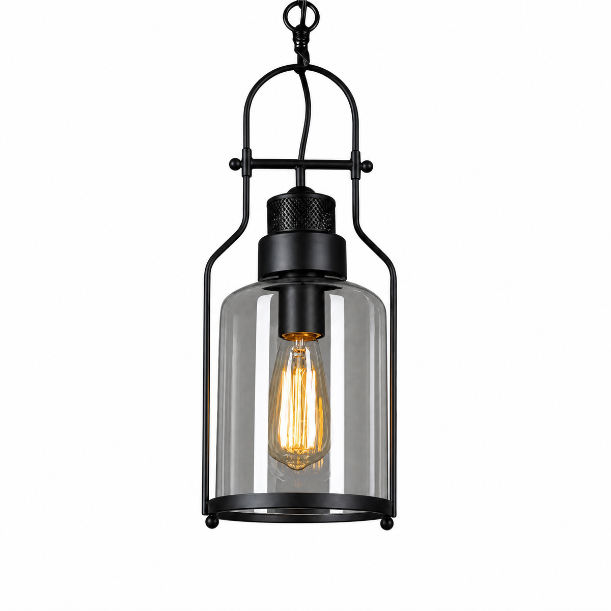 Lanterna Bottega glass jar pendant light in black with smoked glass