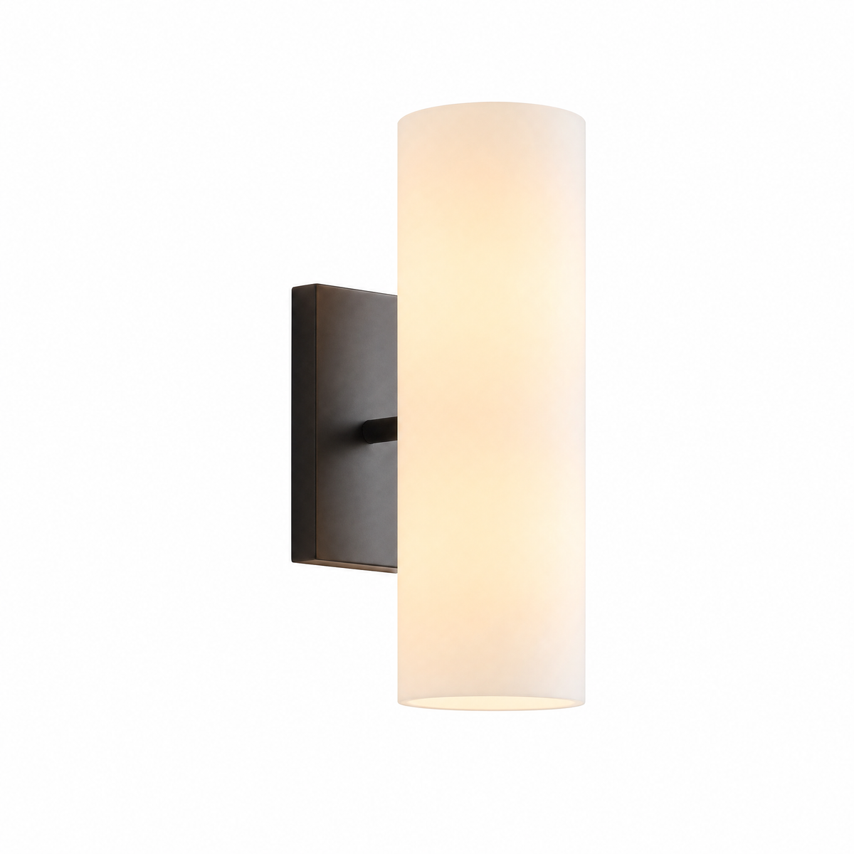 Colonna Velata tube wall sconce in bronze with milk glass shade