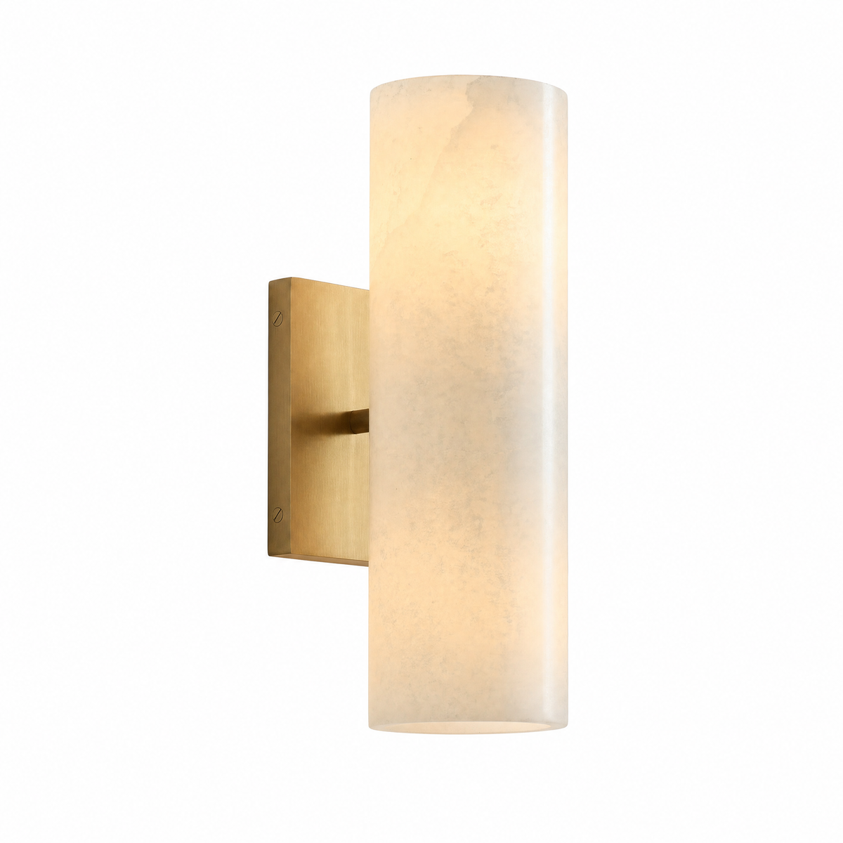 Colonna Velata tube wall sconce in brass with alabaster shade