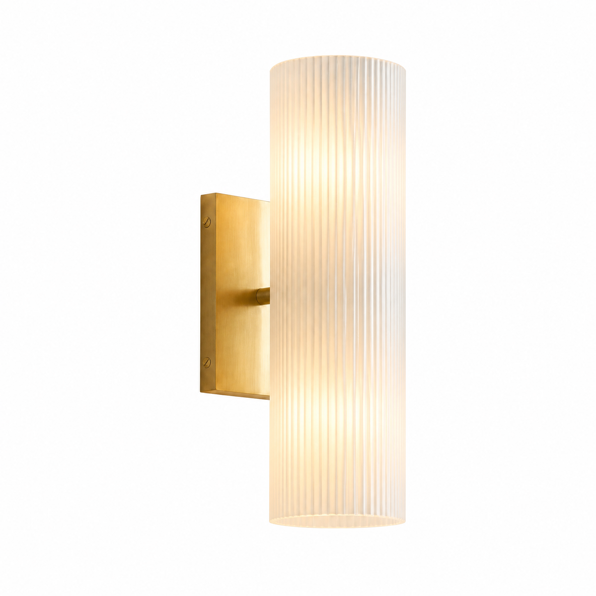 Colonna Velata tube wall sconce in brass with frosted glass shade