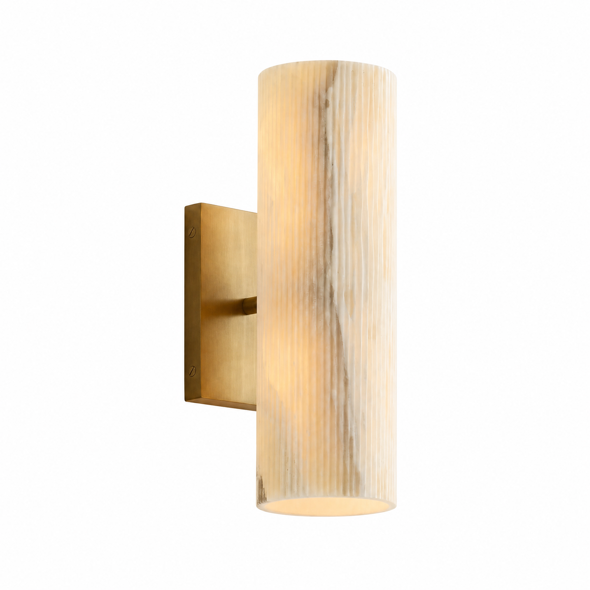 Colonna Velata tube wall sconce in brass with marble shade