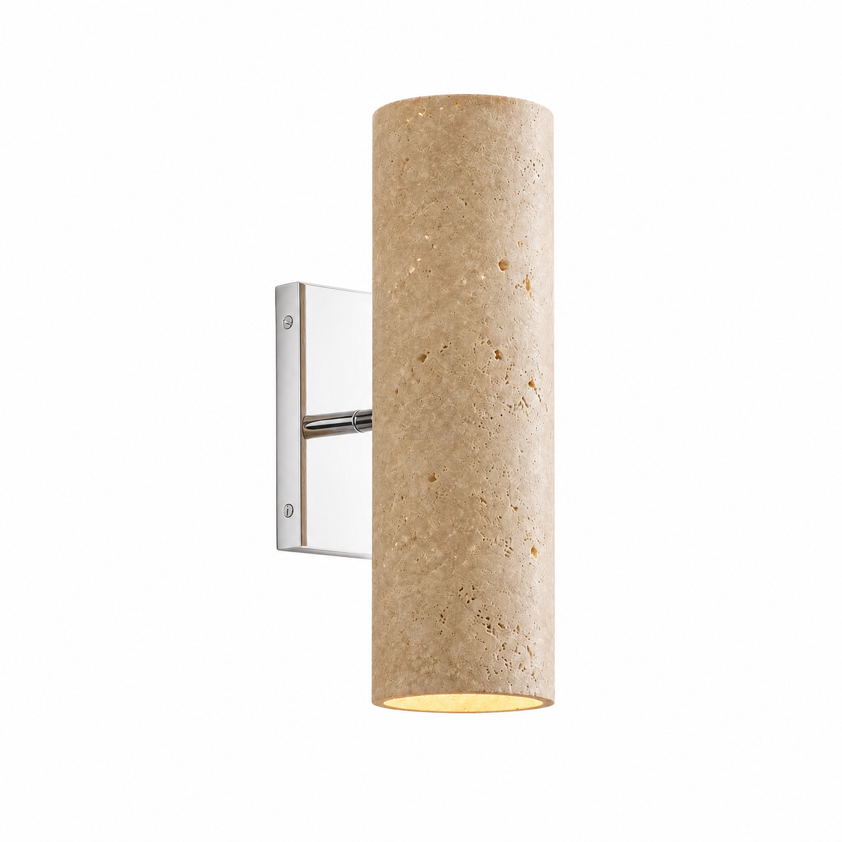 Colonna Velata tube wall sconce in chrome with travertine shade