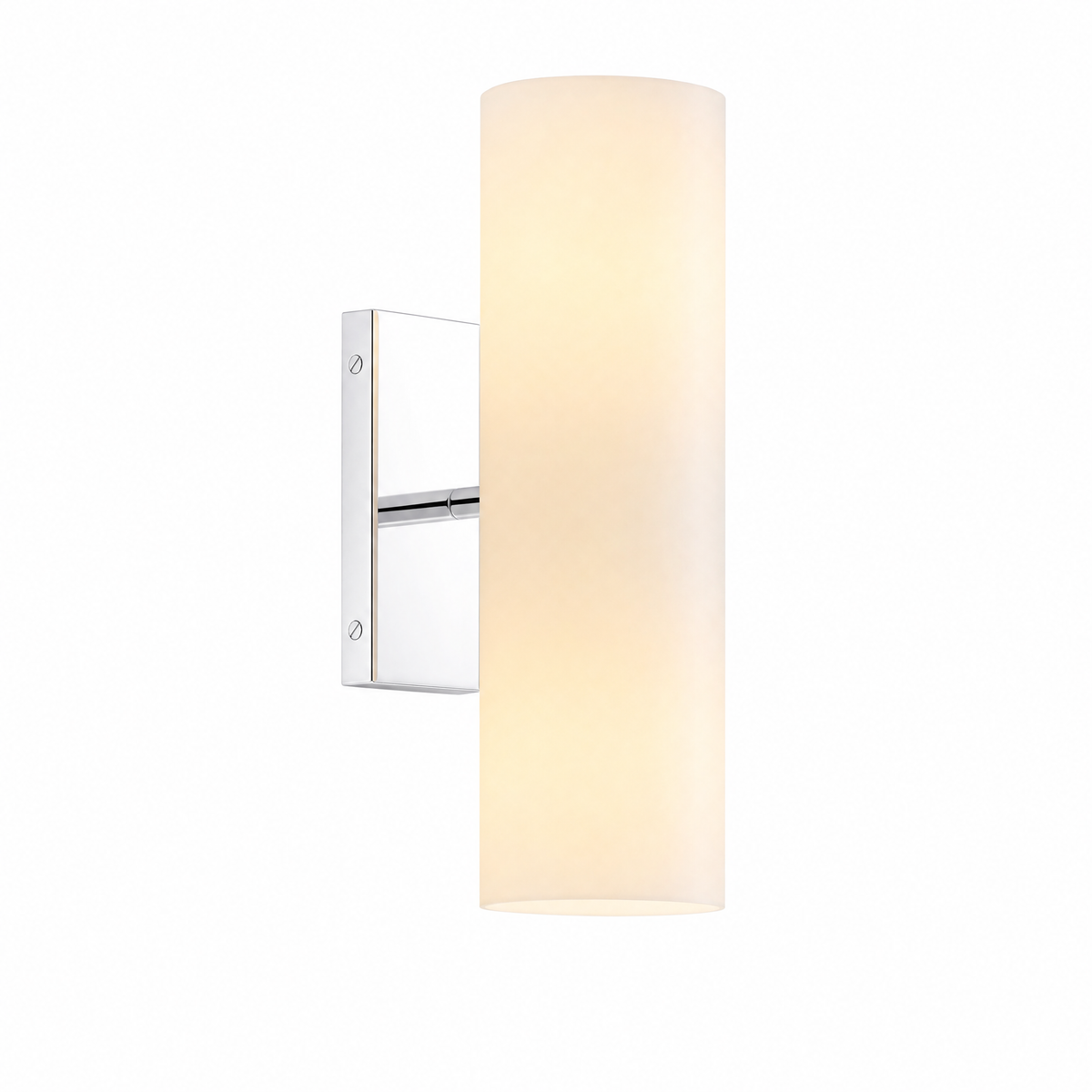 Colonna Velata tube wall sconce in chrome with milk glass shade