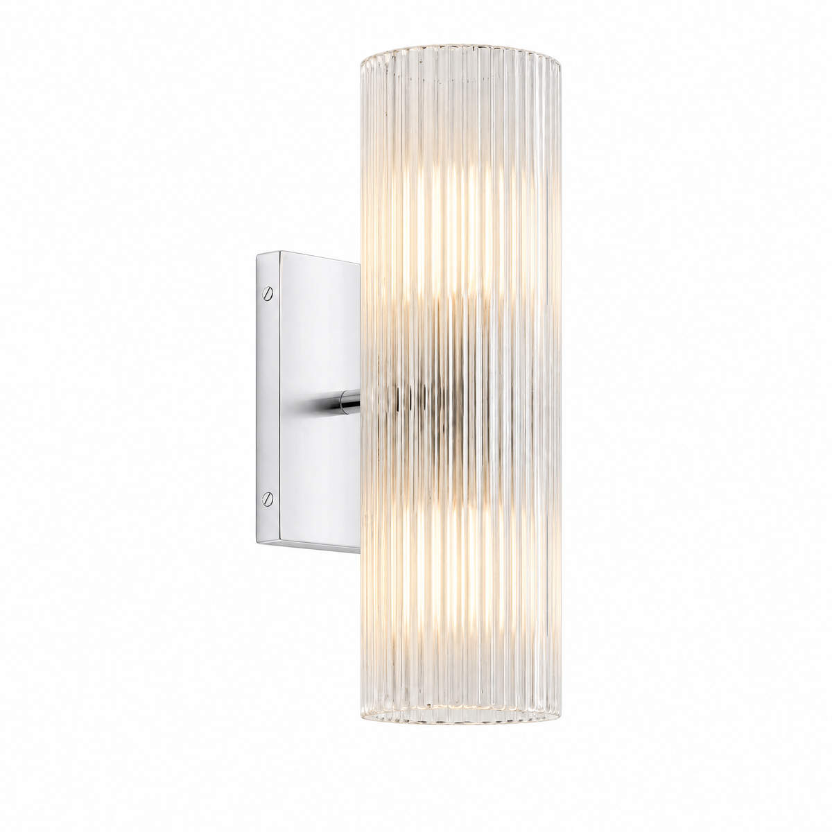 Colonna Velata tube wall sconce in chrome with ribbed glass shade