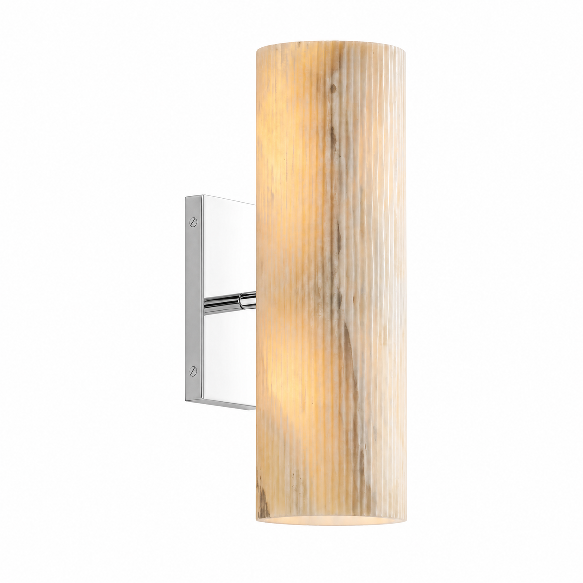 Colonna Velata tube wall sconce in chrome with marble shade