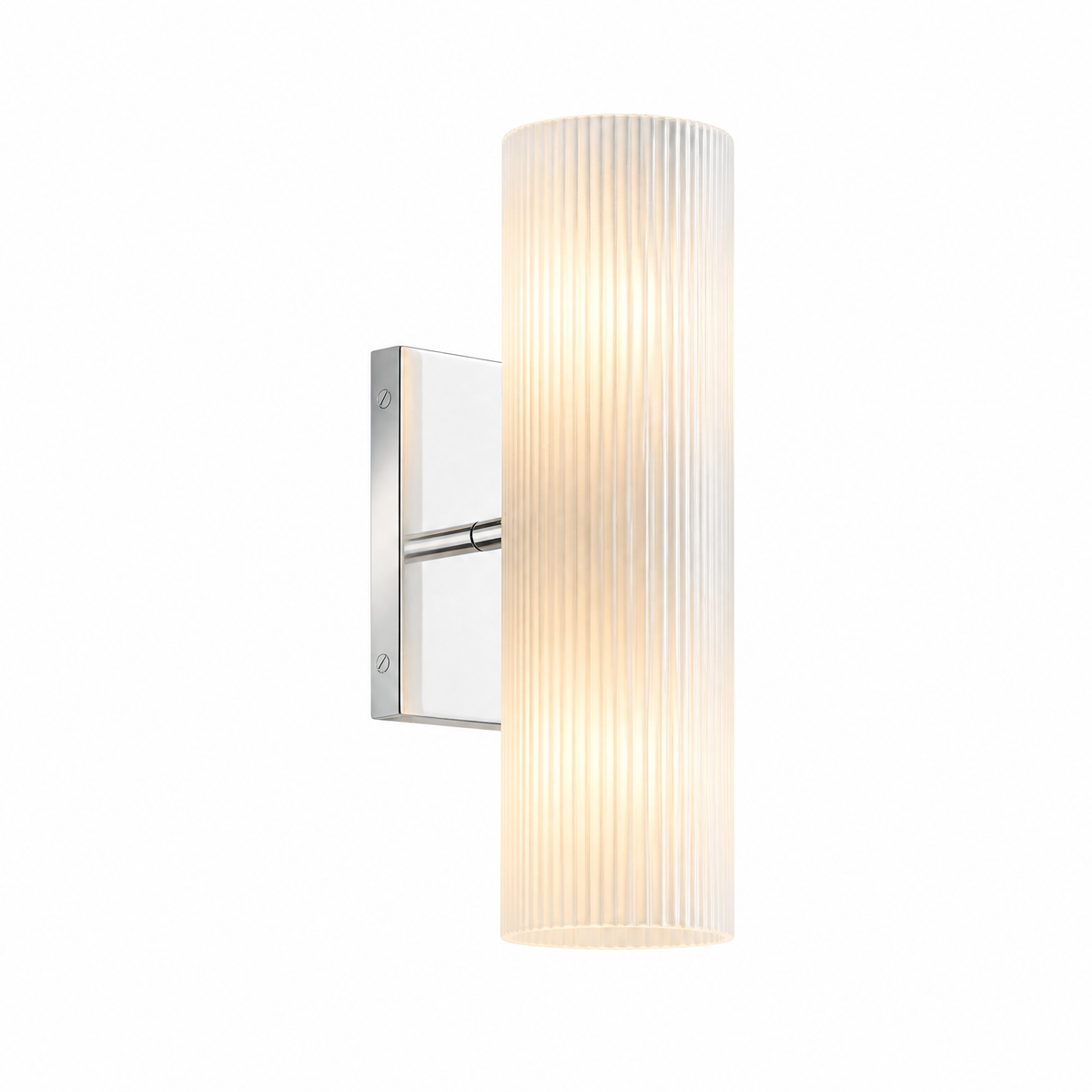 Colonna Velata tube wall sconce in chrome with frosted glass shade