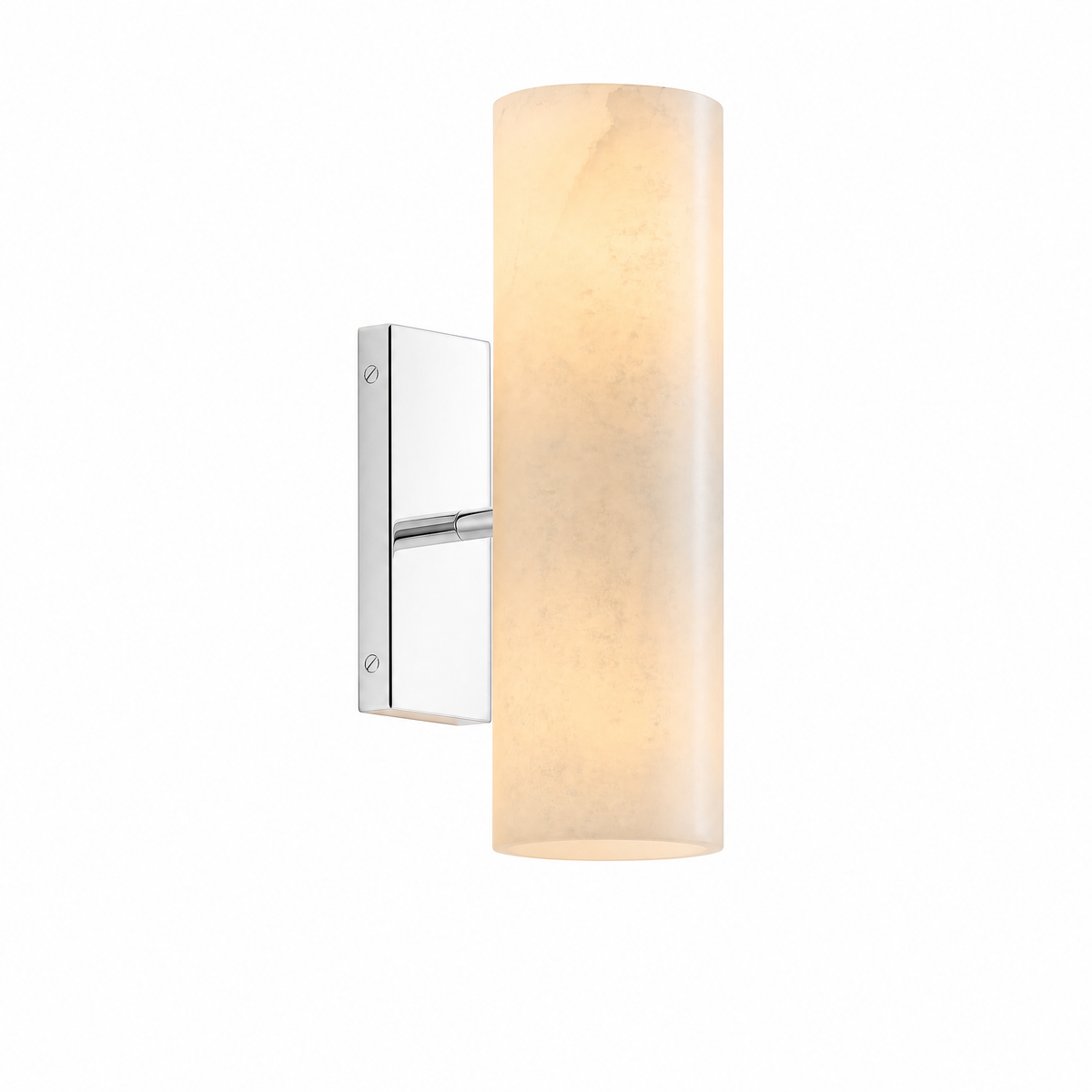 Colonna Velata tube wall sconce in chrome with alabaster shade