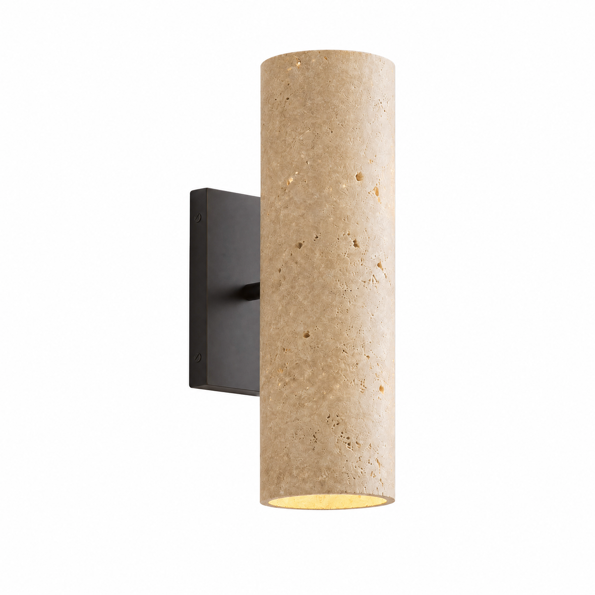 Colonna Velata tube wall sconce in bronze with travertine shade