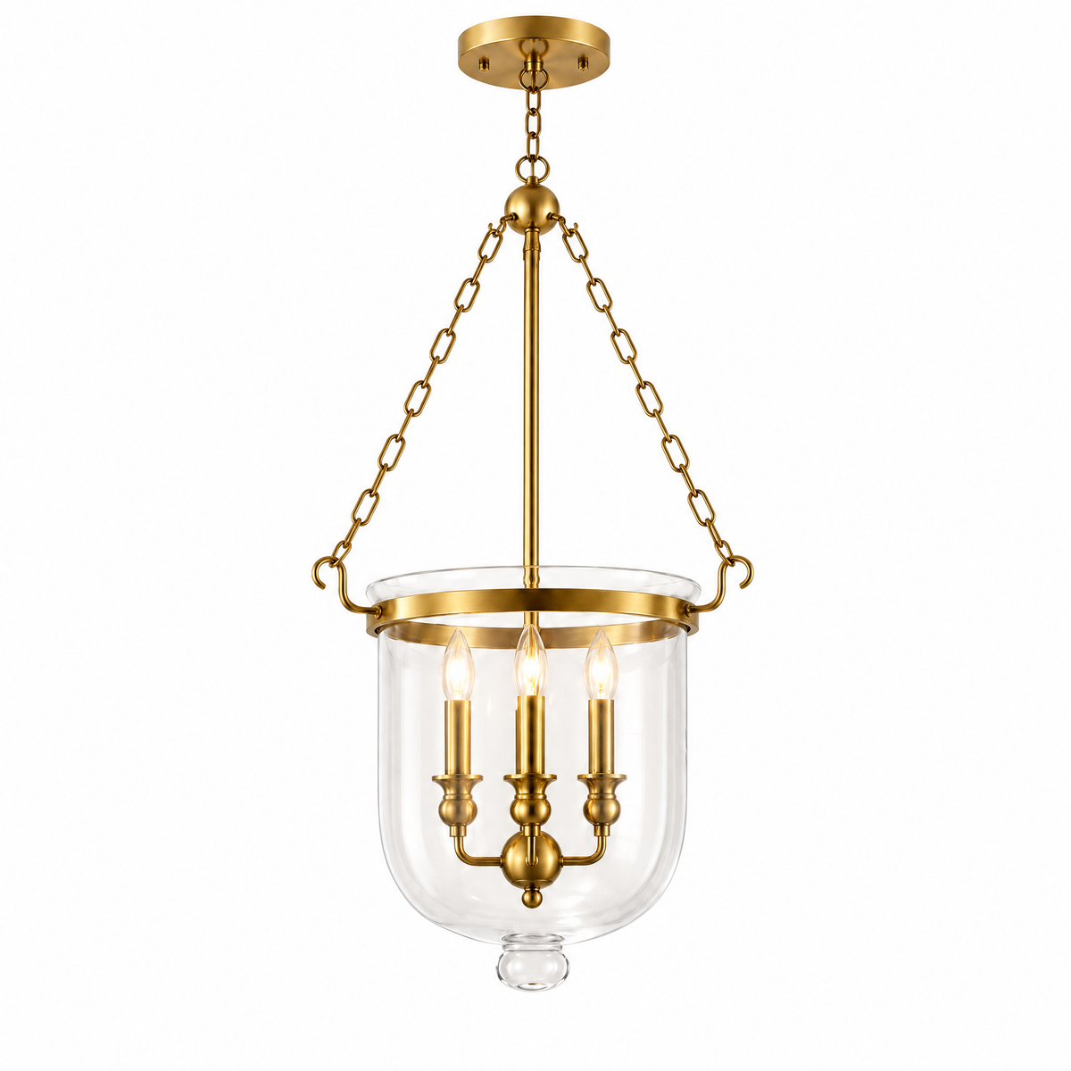 Teca d'Oro brass and clear glass bell jar pendant light