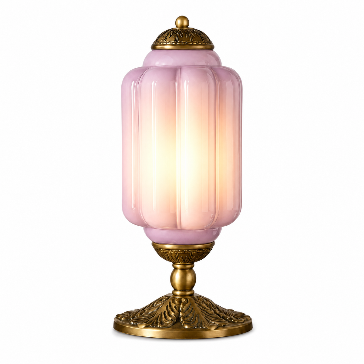 Opalina Fiorita fluted table lamp with lavender glass shade and brass base