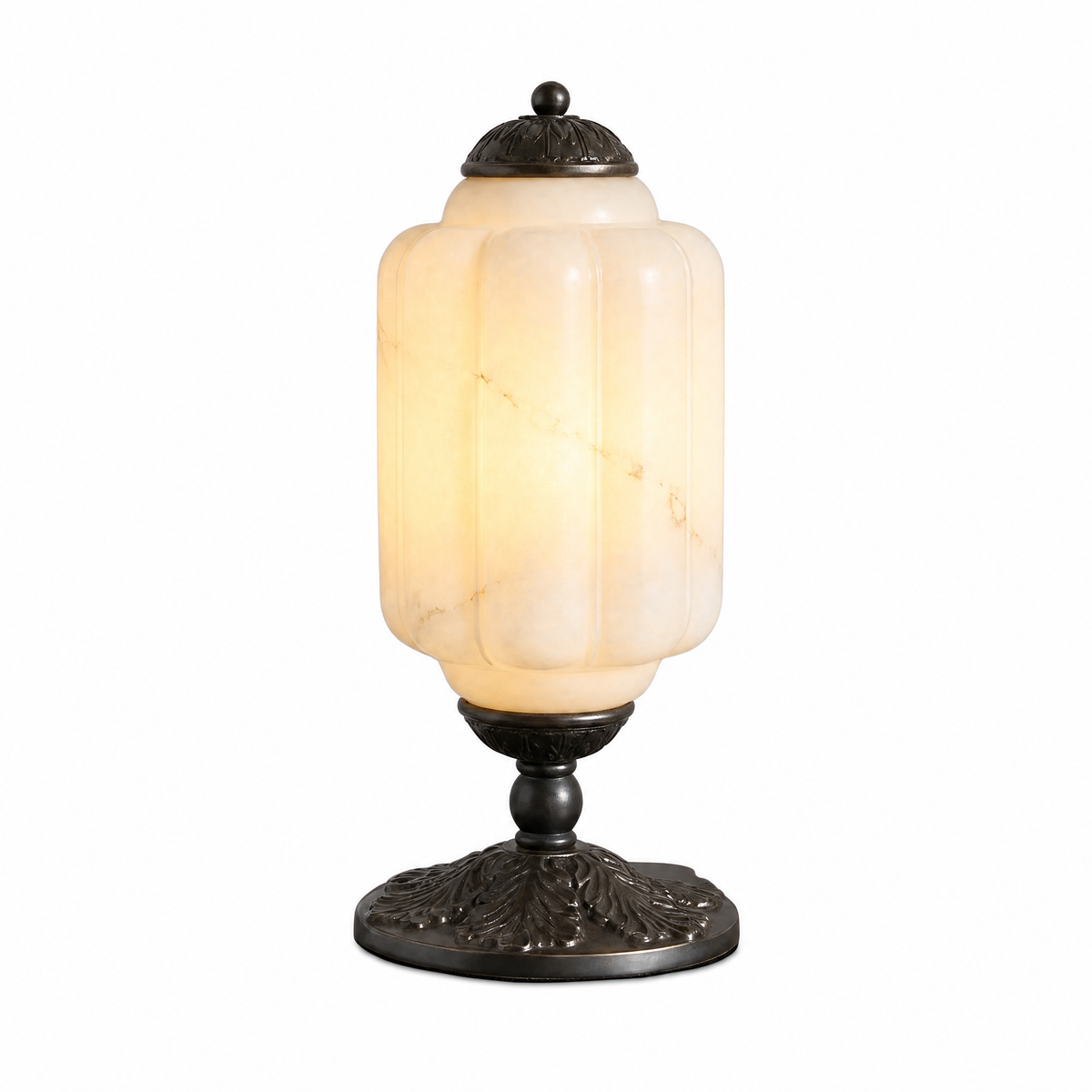 Opalina Fiorita fluted table lamp with alabaster stone shade and black base