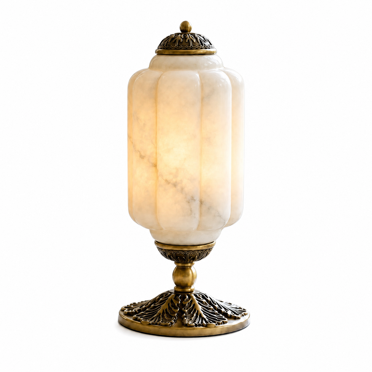 Opalina Fiorita fluted table lamp with alabaster stone shade and brass base
