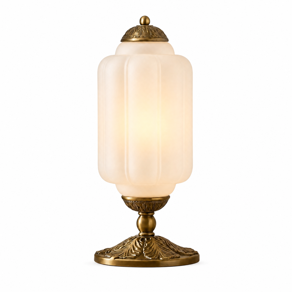 Opalina Fiorita fluted table lamp with frosted glass shade and brass base