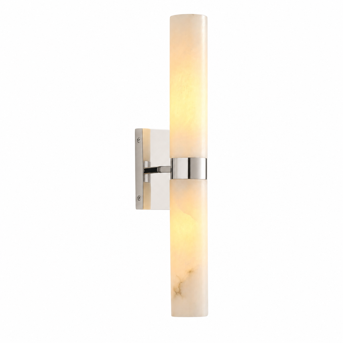 Stelo Alabastro tube wall sconce with alabaster shade and polished nickel hardware