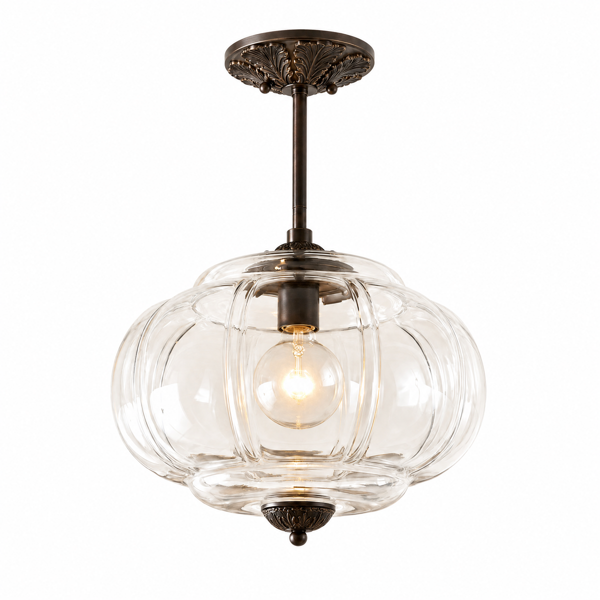 Zucca Lucente semi-flush pendant with clear fluted glass