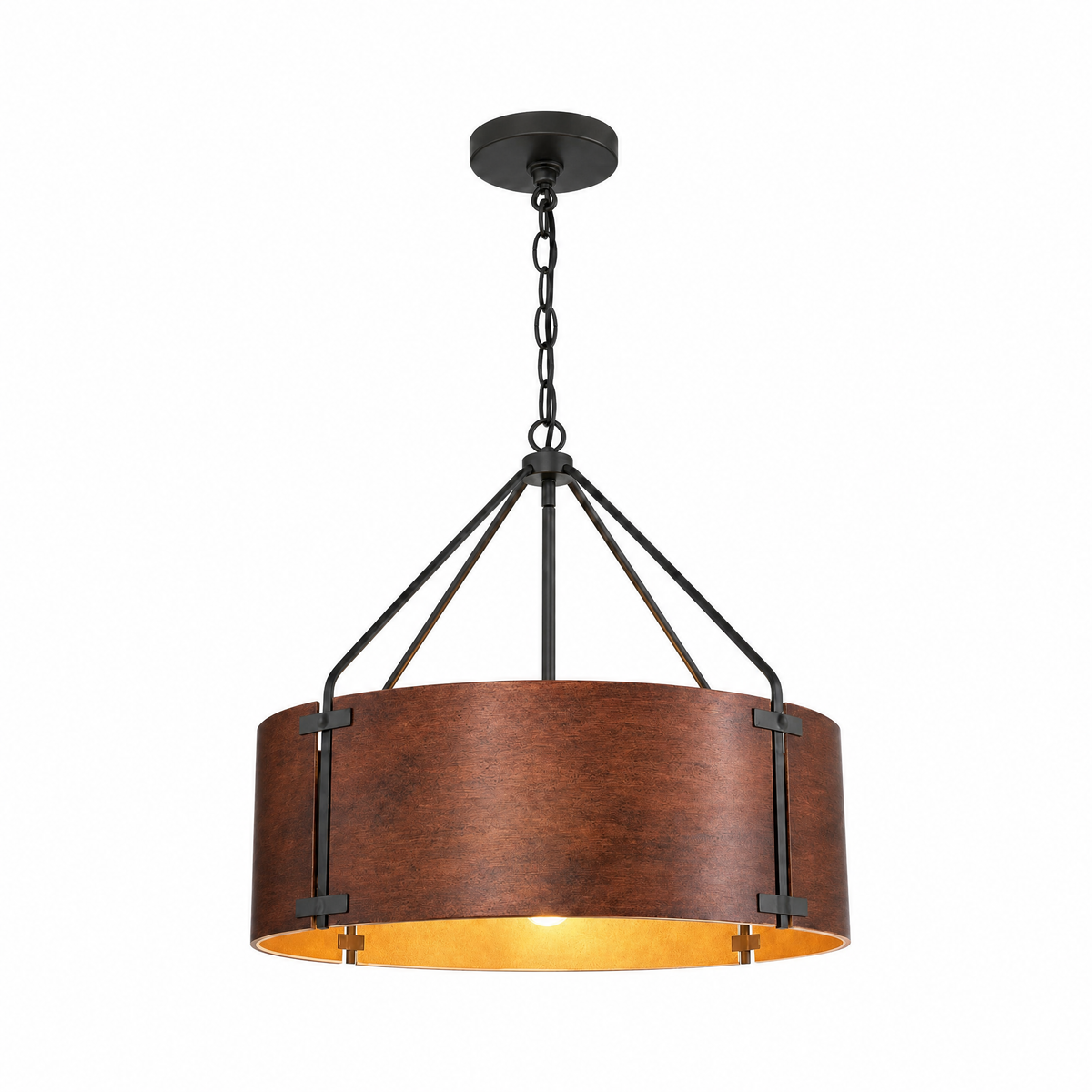Tamburo bronze drum chandelier, small 17.7 in, lit, on white