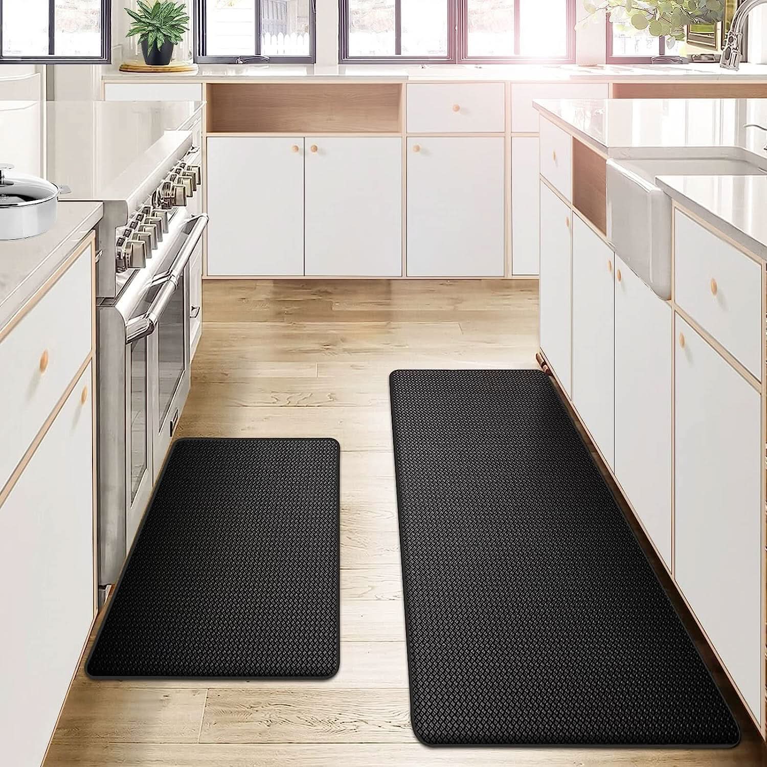 Kitchen mat - black runners in a bright white kitchen