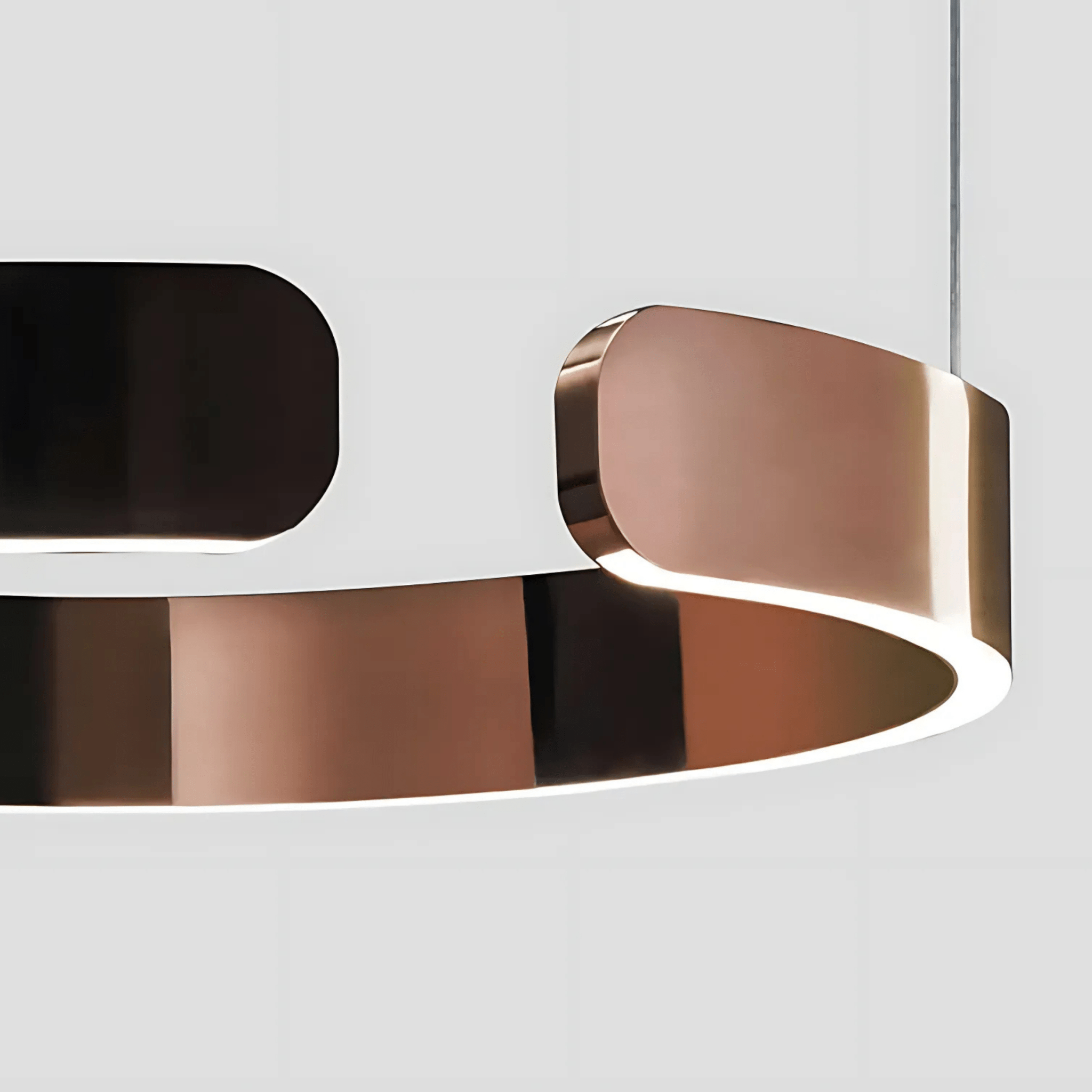 Close-up of the glowing ring edge of the Orbita Chandelier