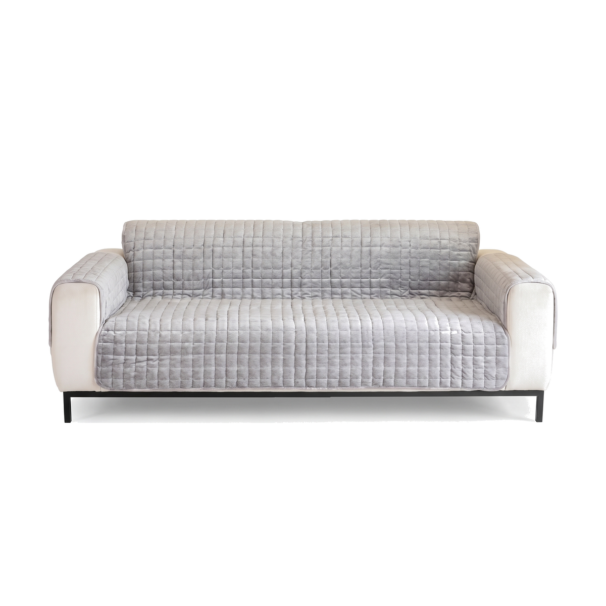 Morbido Abbraccio Quilted Sofa Cover - Gray - 3 Seat on white background