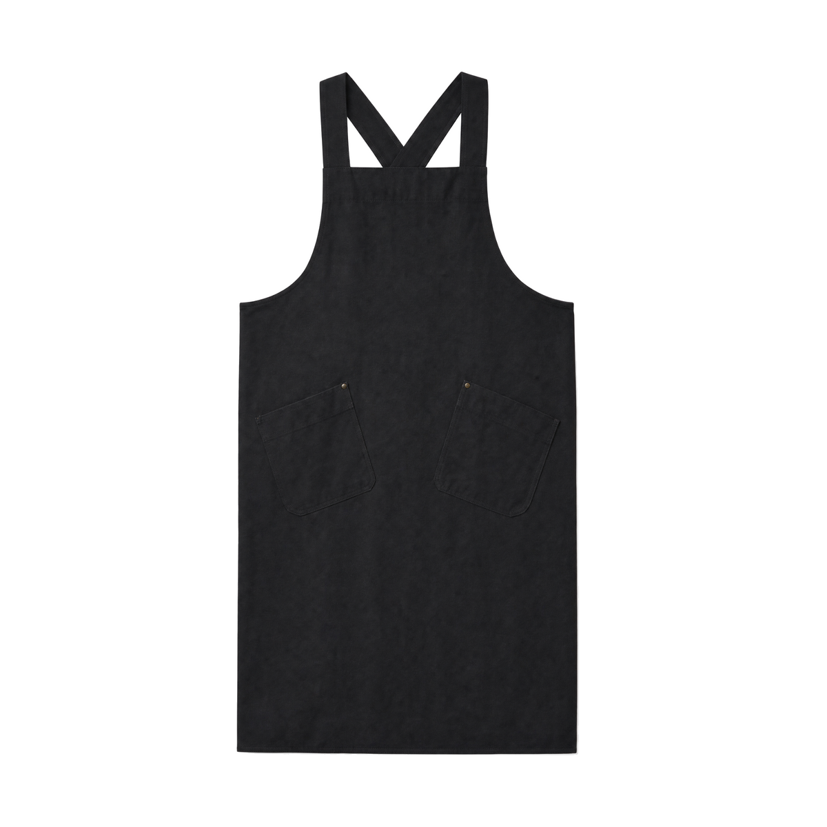 Salvia cross-back apron in black, with angled hip pockets