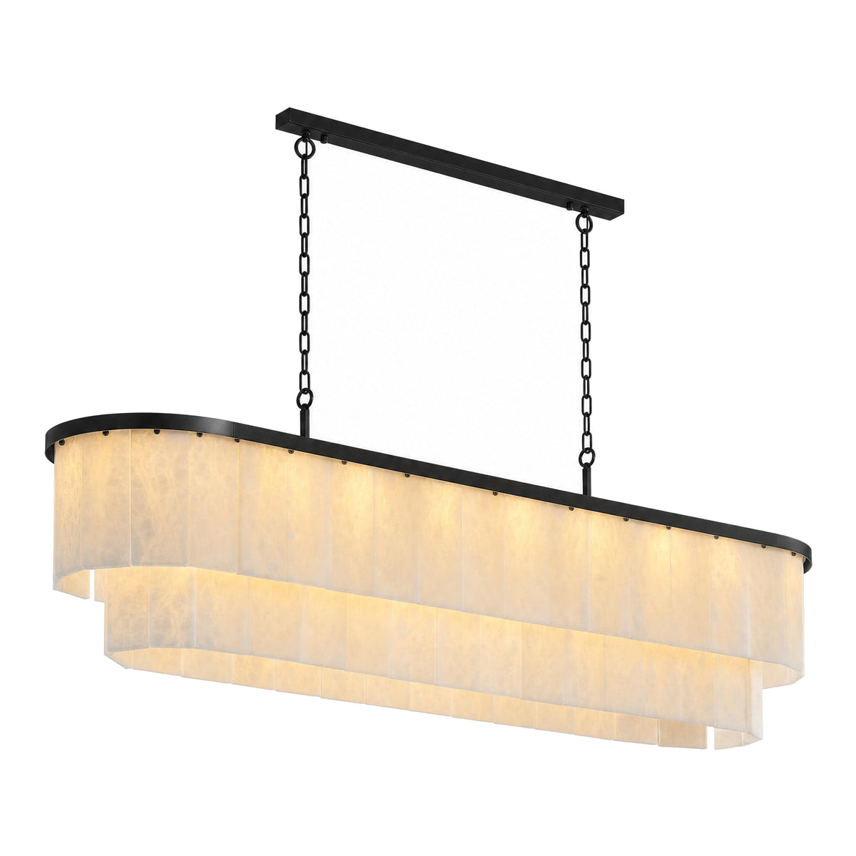 Velo Alabastro tiered alabaster linear chandelier, 120 cm (47.2 in), matte black frame