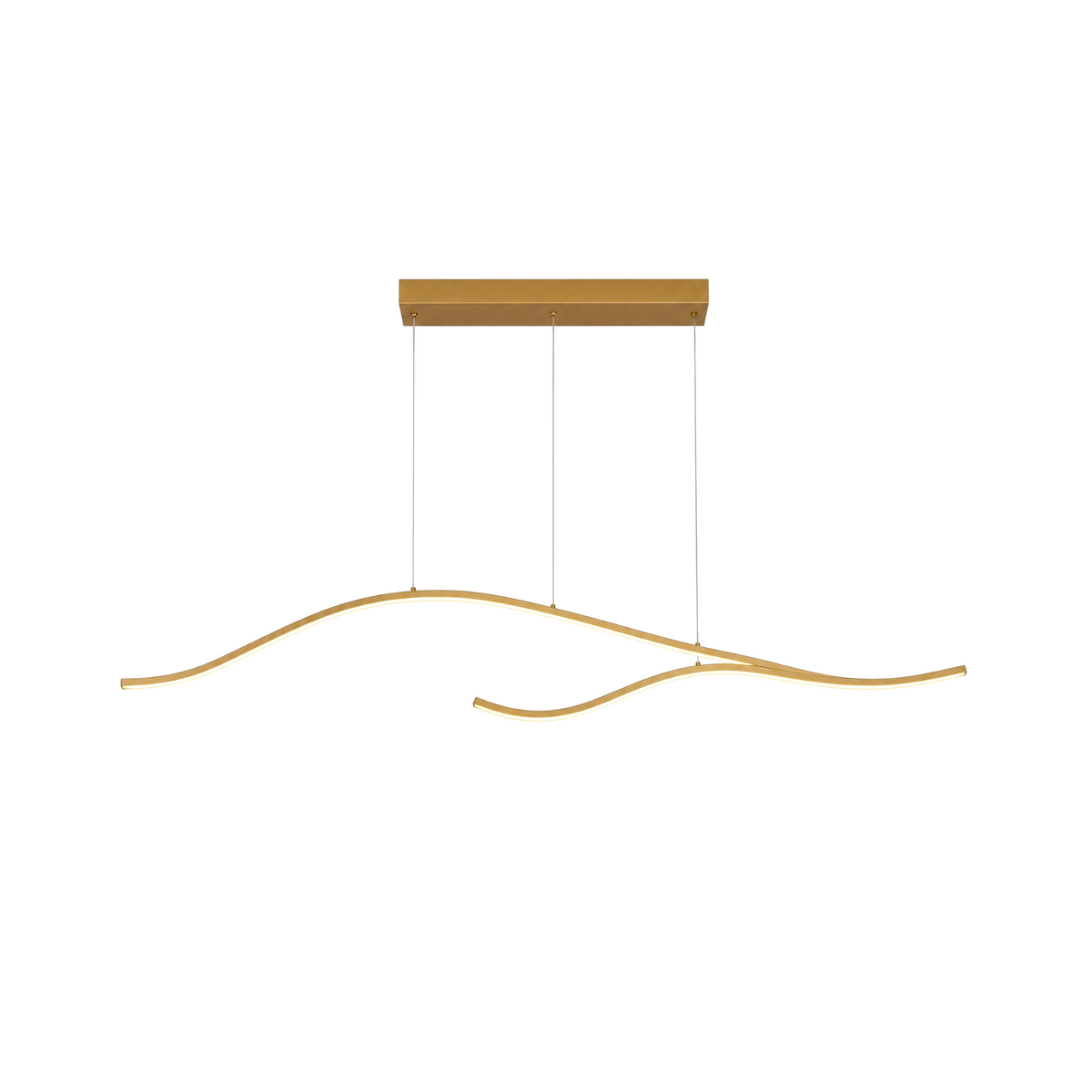 39 in wavy LED pendant in gold with two crossing waves, 99 cm wide