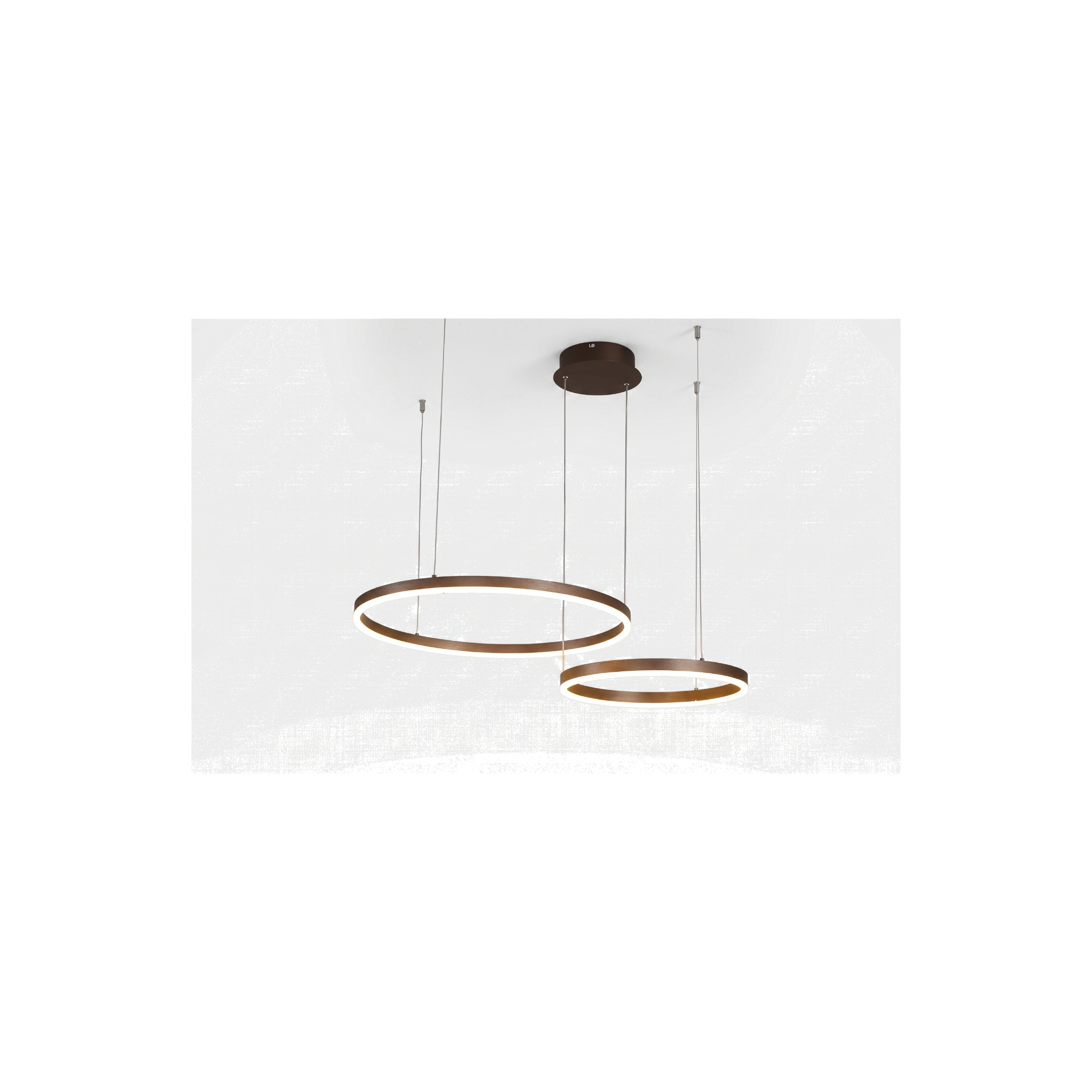 Coffee brown two-ring pendant light, warm white