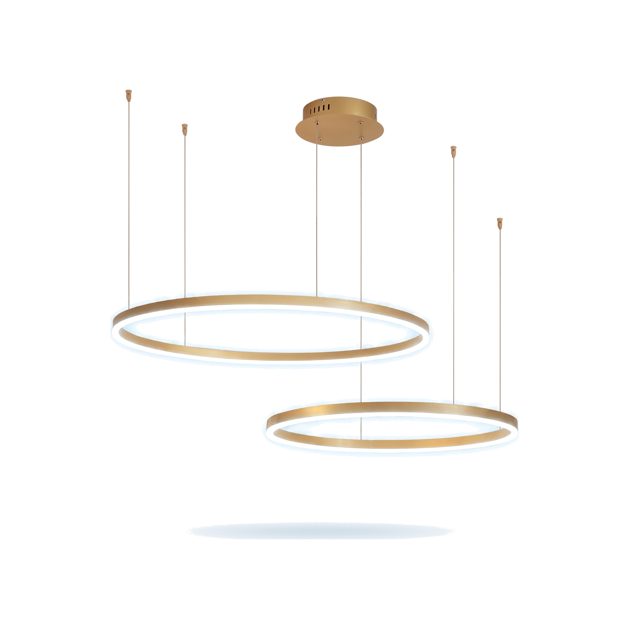 Gold two-ring pendant light, daylight white