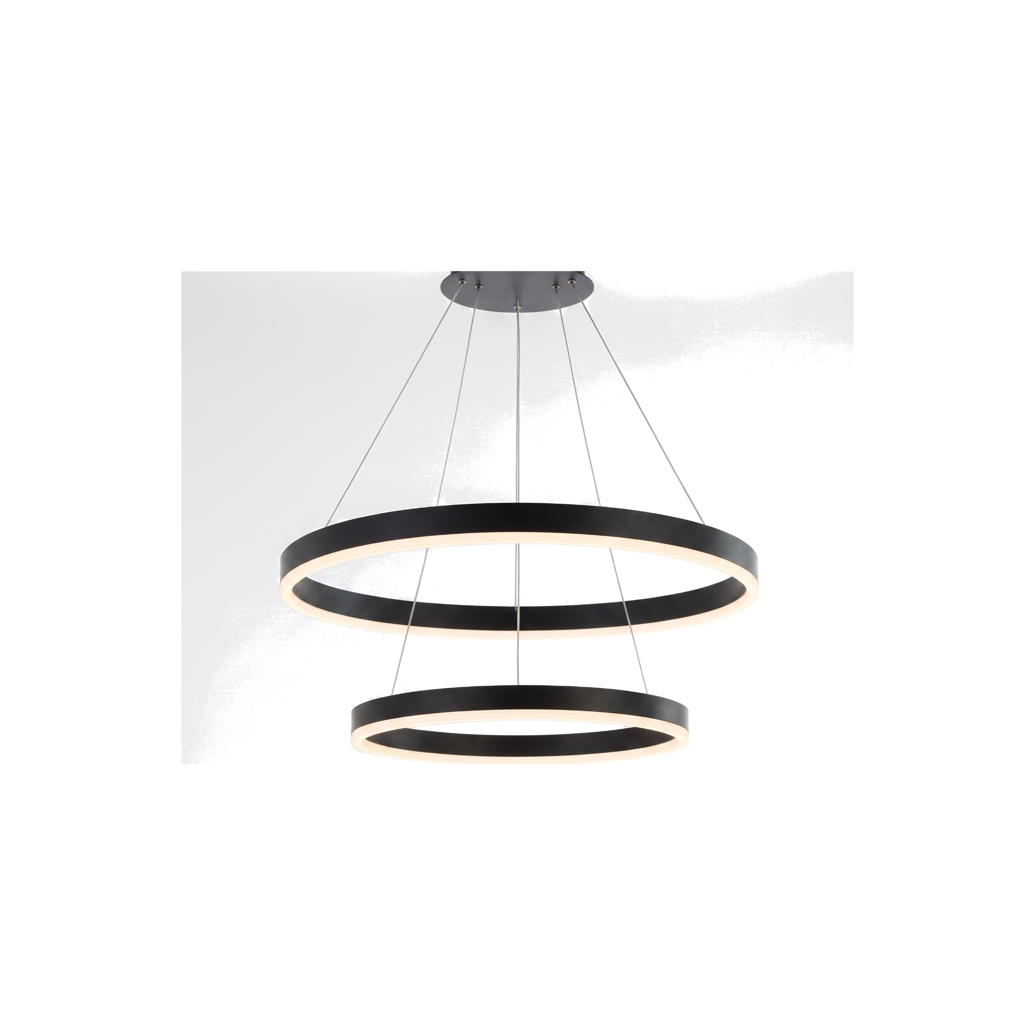 Black two-ring pendant light, warm white