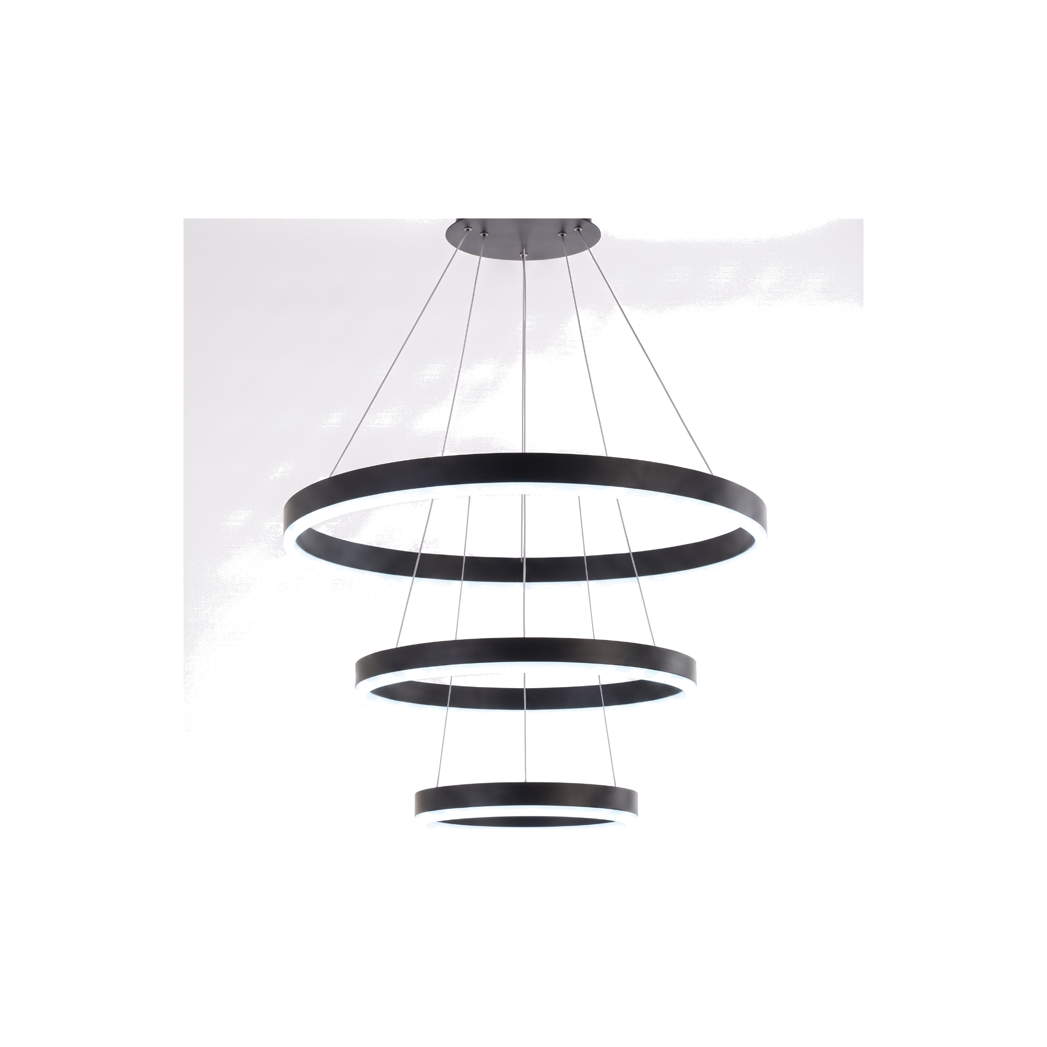 Black three-ring pendant light, daylight white