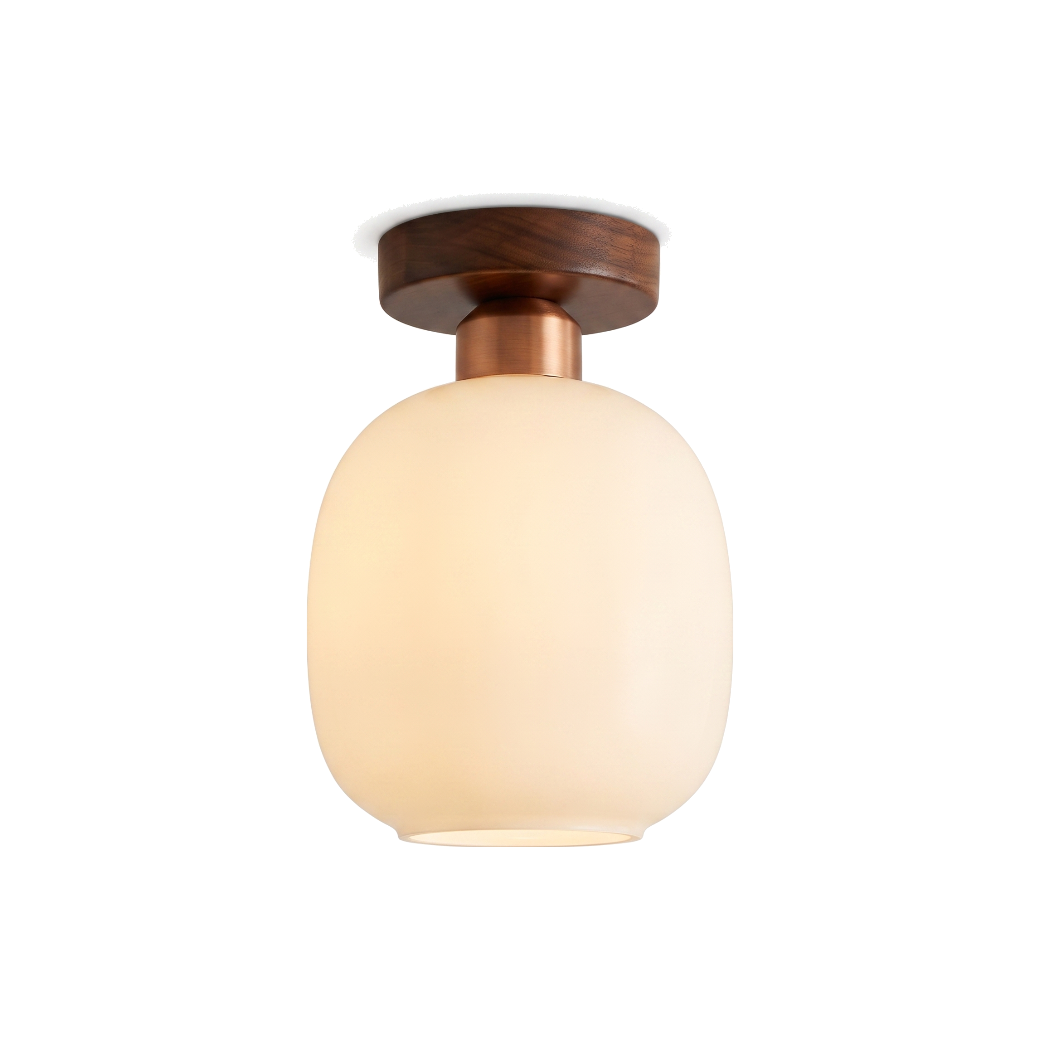 Walnut and glass ceiling lamp, tall dome shade (B)