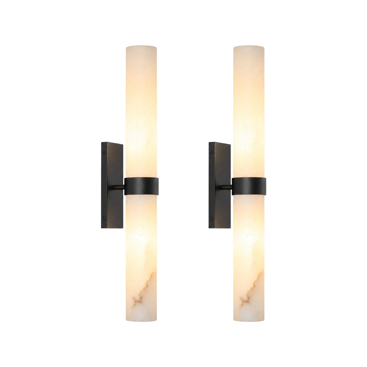 Set of 2 Stelo Alabastro tube wall sconces in alabaster and matte black