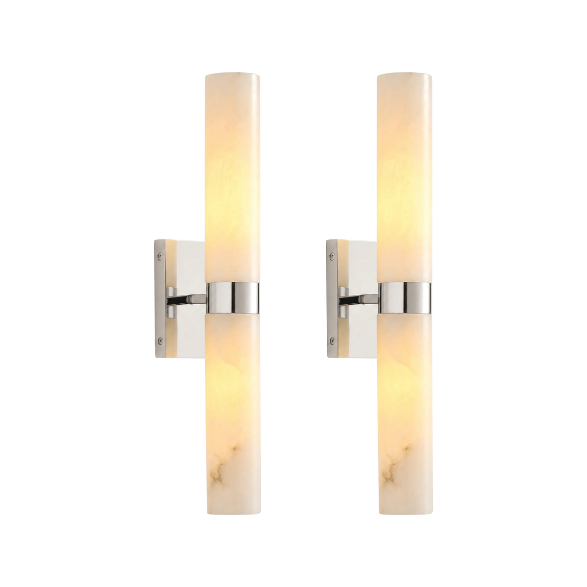 Set of 2 Stelo Alabastro tube wall sconces in alabaster and polished nickel