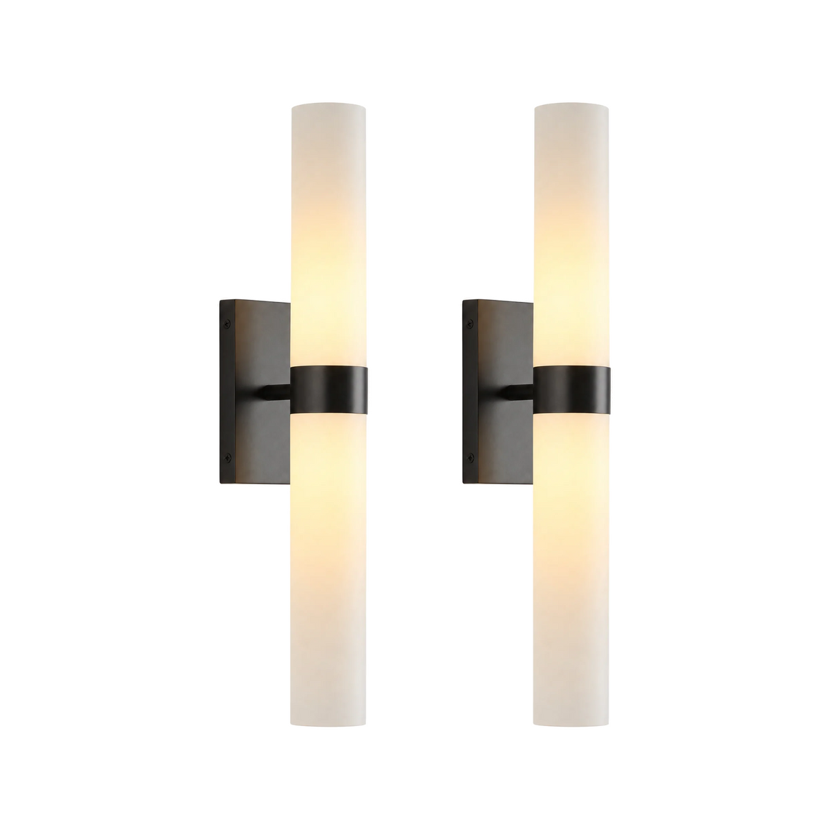 Set of 2 Stelo Alabastro tube wall sconces in frosted glass and matte black
