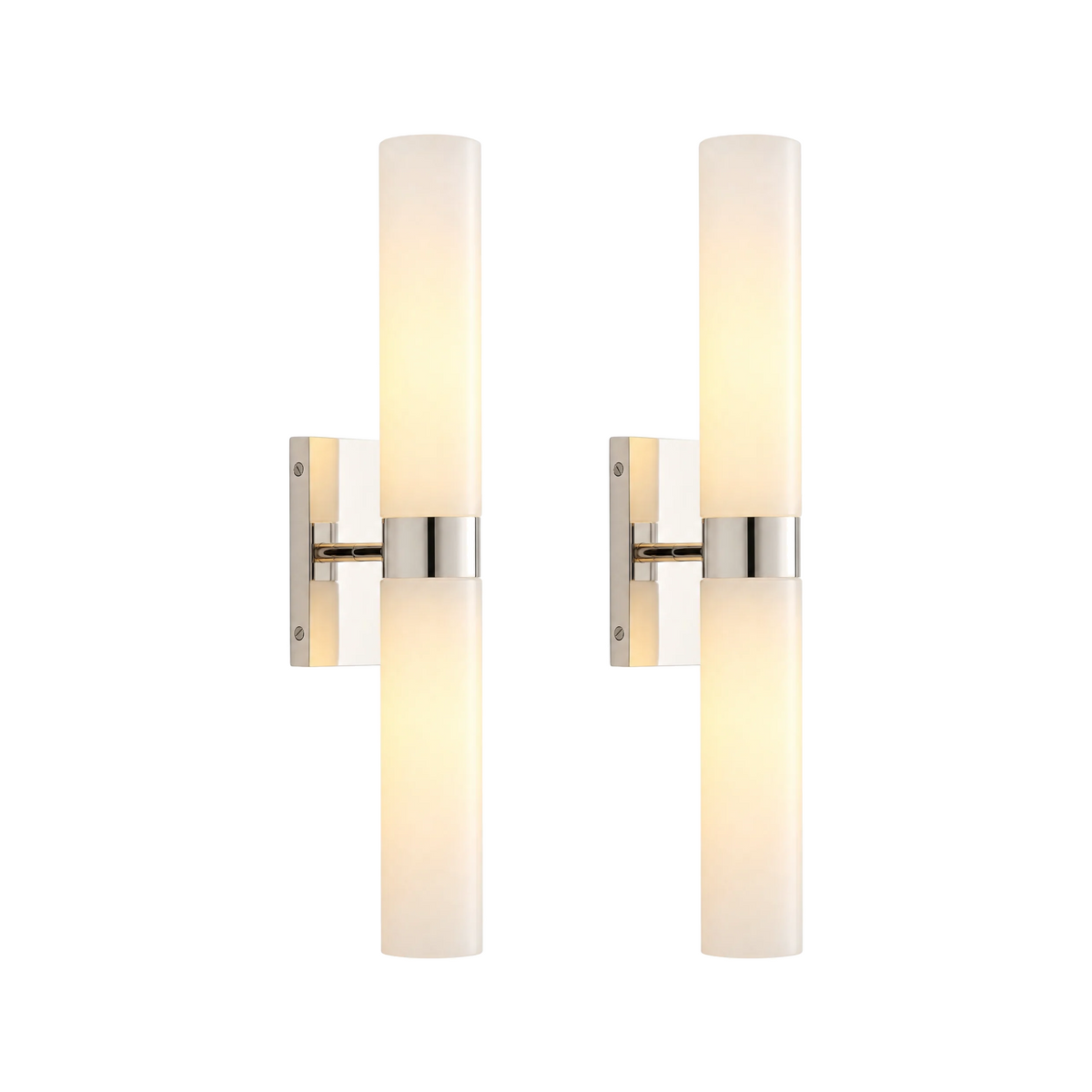 Set of 2 Stelo Alabastro tube wall sconces in frosted glass and polished nickel