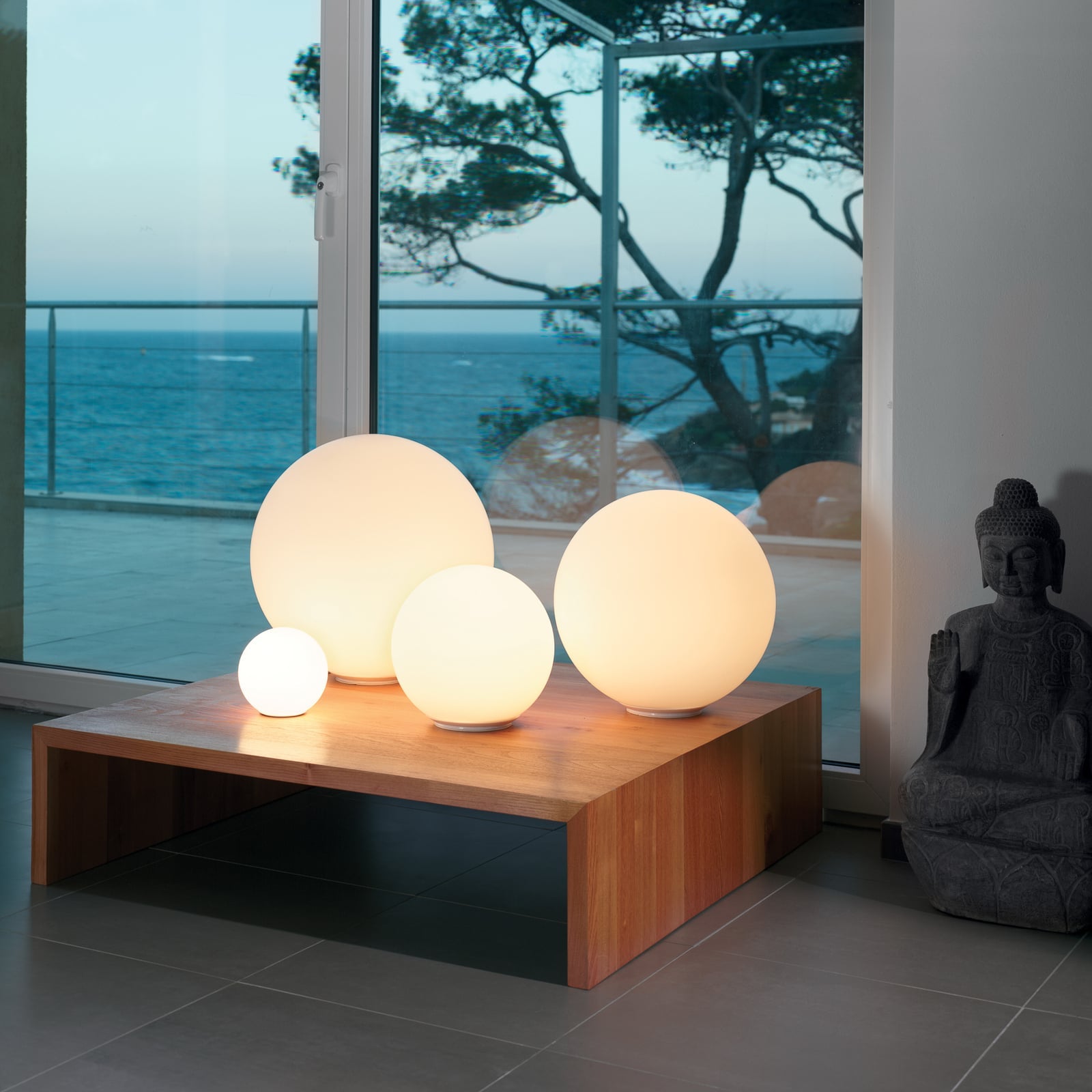 Sfera Lunare opal glass table lamp — round white globe on a minimal base