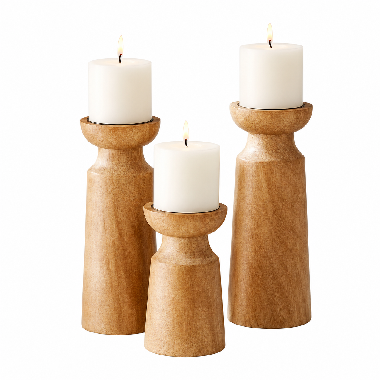 Calore Rustico Carved Wood Candle Holders