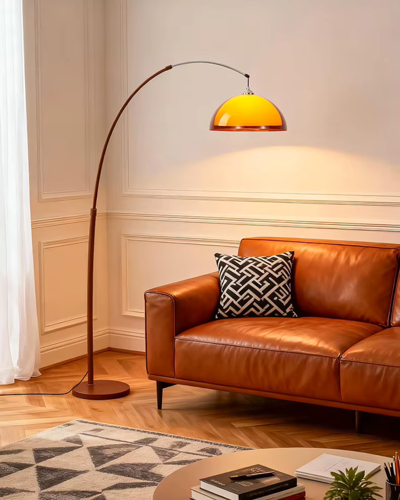 Ventoro Arc Floor Lamp - Modern Standing Lamp with Warm Dome Shade for Living Room