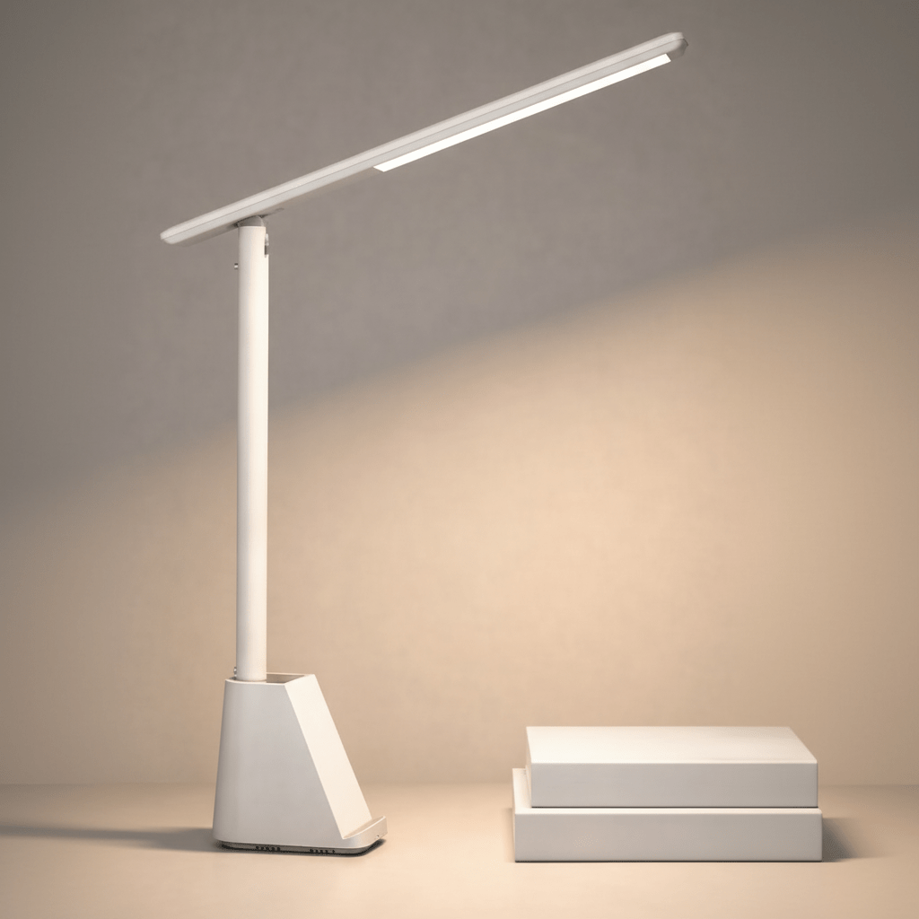 Foldable LED desk lamp - white styled with books